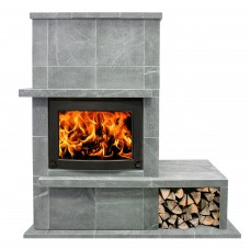Fireplace set (facing, firebox, wood-stove bench)